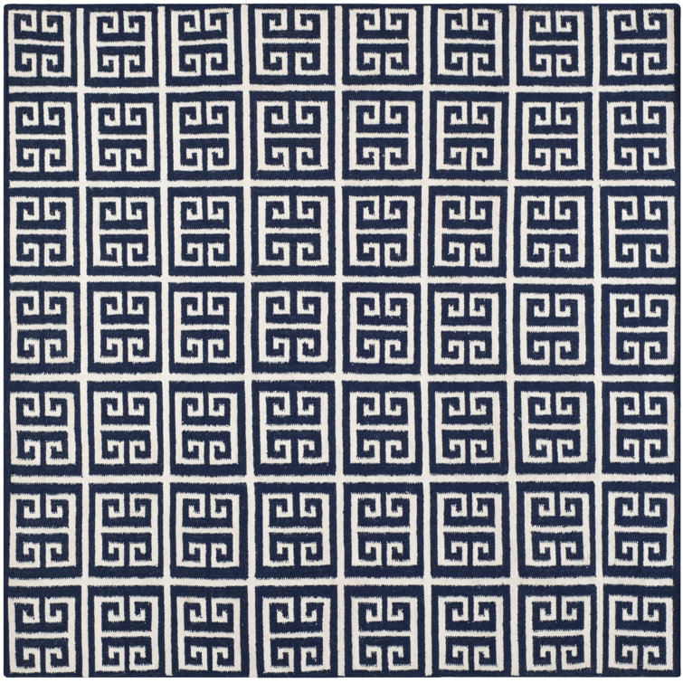 Rodgers Hand Woven Flat Weave Banana Silk/Wool/Cotton Geometric Rug in Navy/Ivory