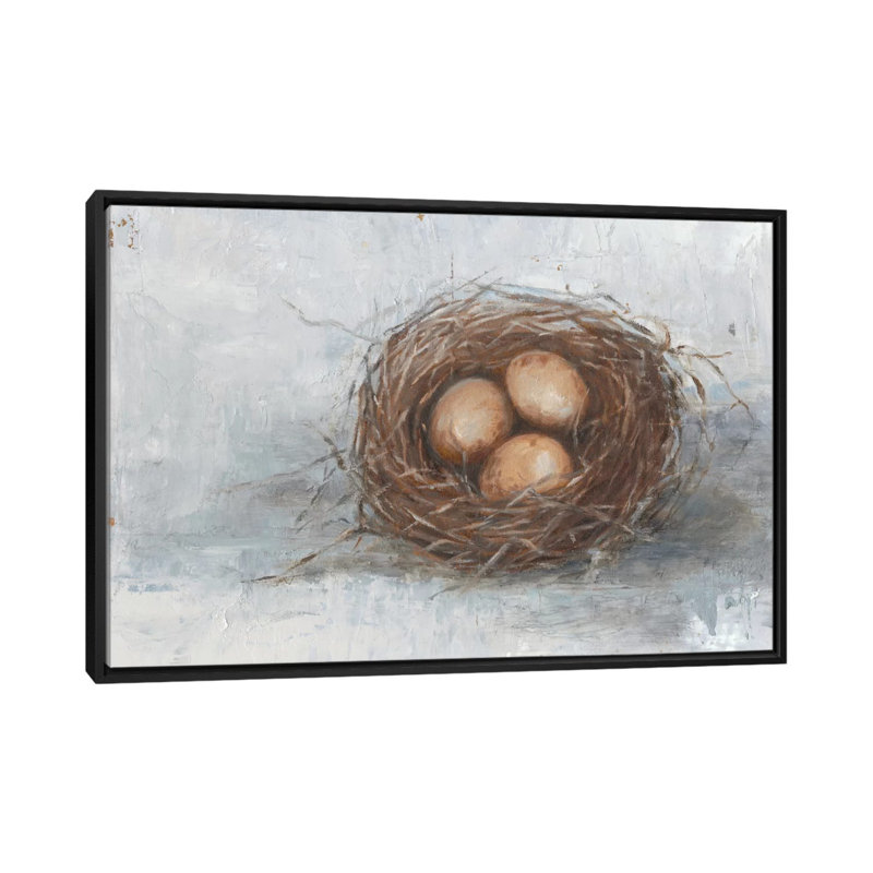 «Rustic Bird Nest II», impression sur toile, H 18 po x l 26 po x P 1,5 po, Toile avec cadre noir, Pas de tapis