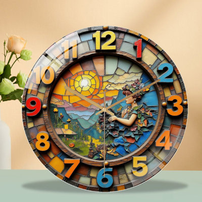 Decorative Vintage Wall Clock with Artistic Design Art - 12'' Modern Glass Wall Clock