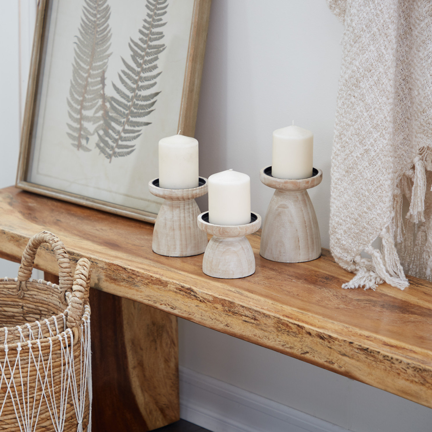 3-Piece Wood Candlestick Set, Natural