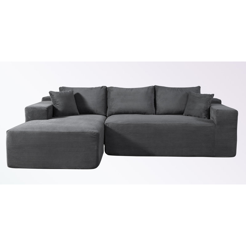 2-Piece Corduroy L-Shaped Sofa with Pillows and left chaise, Left Hand Facing, Dark Gray Corduroy