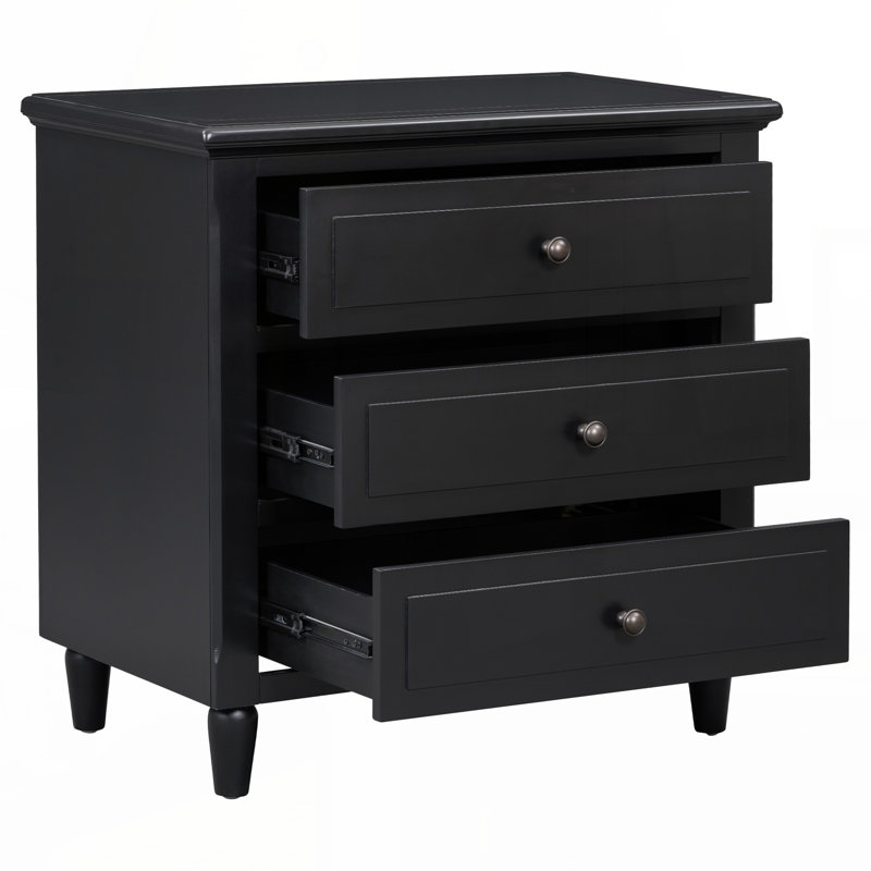 U_STYLE Table de chevet peinte de 28 po avec 3 tiroirs et rails coulissants, armoire de chevet simple avec poignée en métal, table d'appoint minimaliste avec pieds en caoutchouc pour canapé de chambre à coucher