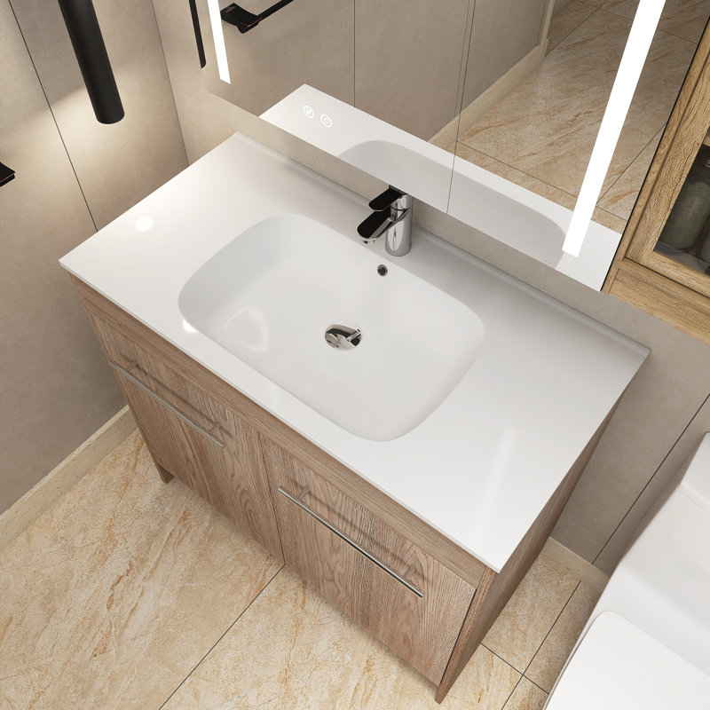 Meuble-lavabo simple 36 po avec plateau en marbre Rozalina
