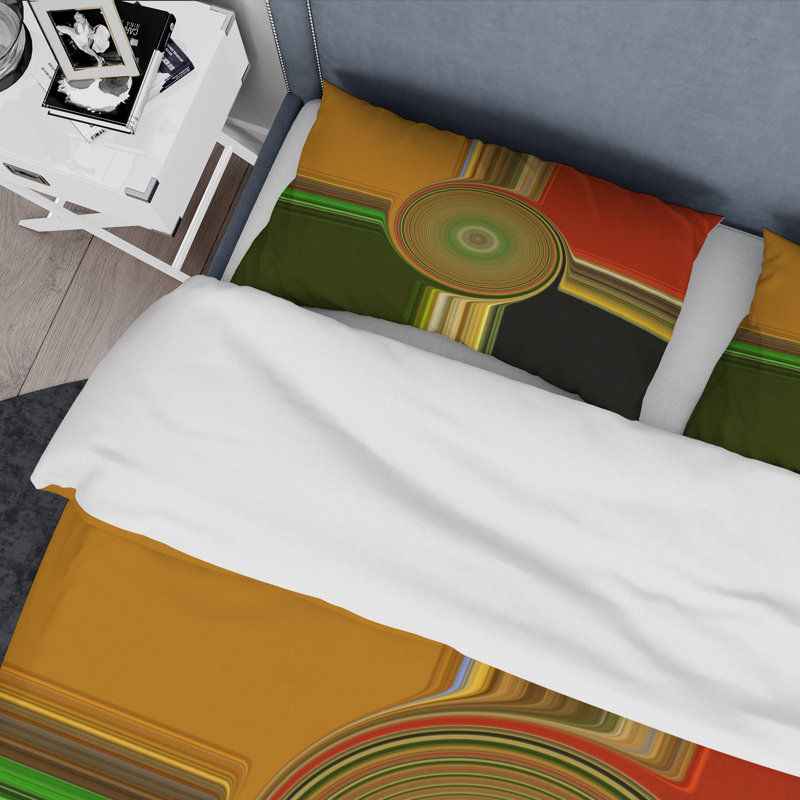 Retro Abstract Spiral Geometrics I - Ensemble de housse de couette moderne - Polyester en microfibre