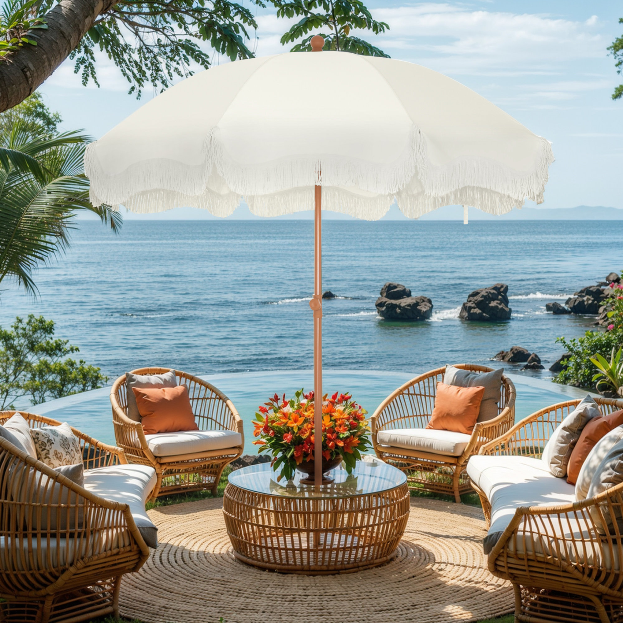 Beachcrest Home™ Sharniece 7ft Patio Umbrella with Fringe Outdoor