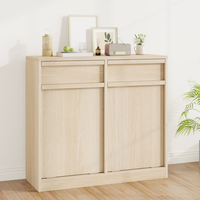 Tilt-Out Trash Cabinet with Storage Drawer, Hidden Pet-Proof Waste Bin for Kitchen, Living Room, and Small Apartments