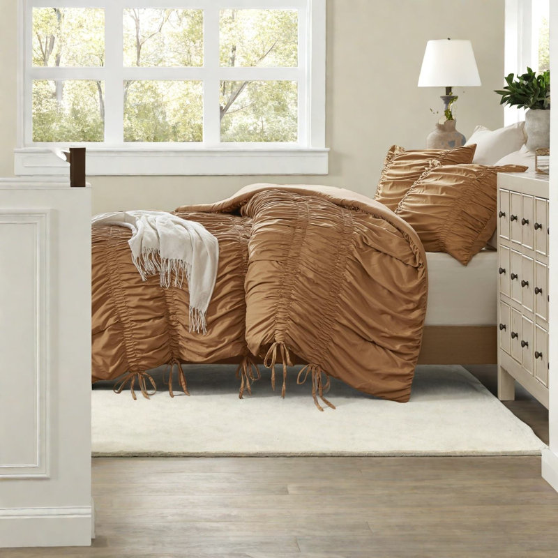 Ensembles de literie en microfibre douce pour lit simple TG, style campagnard ruché pour la maison