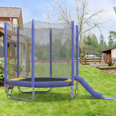 7FT Trampoline With Safety Enclosure Net, Regular Hexagon Outdoor Recreational Trampoline
