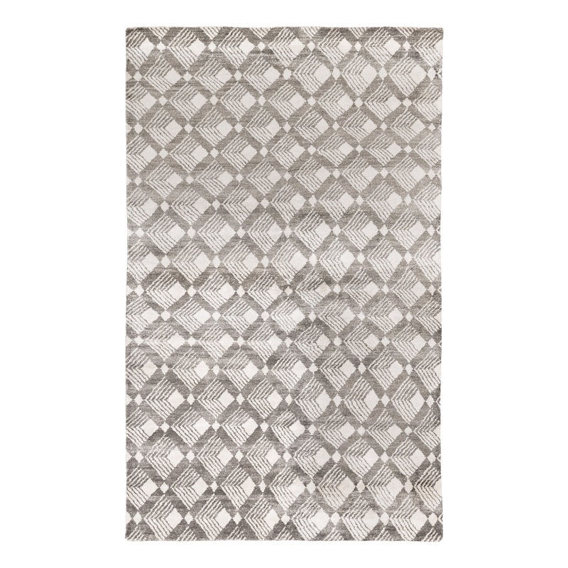 Tapis gris anthracite / ivoire noué à la main Lattice, Rectangle de 2 pi x 3 pi