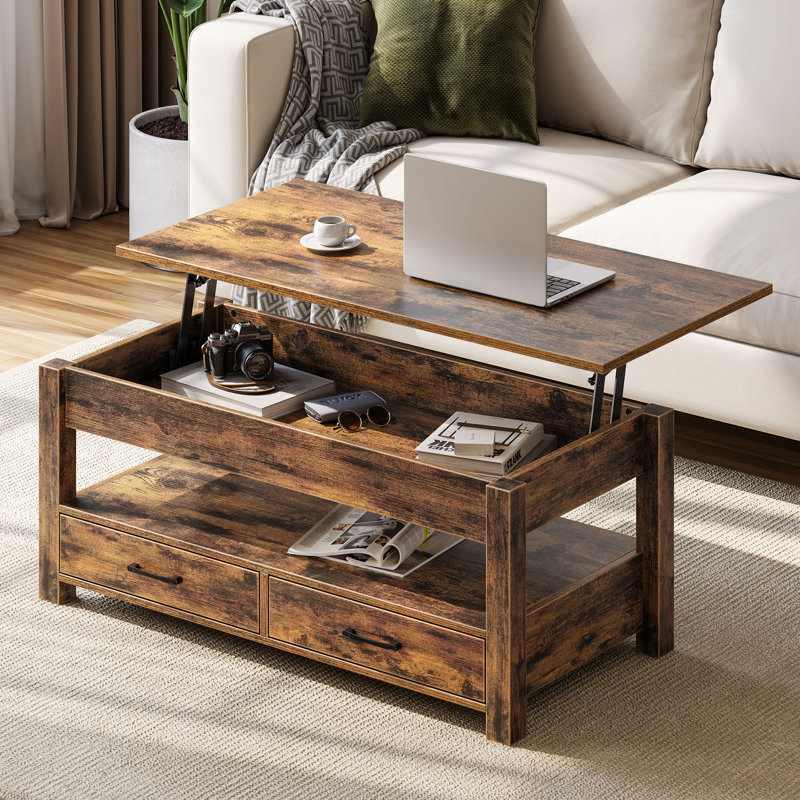 Coffee Table with Storage, Lift Top Coffee Table for Living Room, 18.2" H x 39.4" W x 19.7" D, Rustic Brown