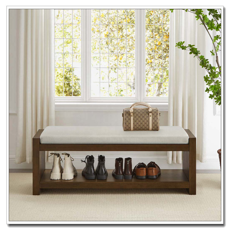 Bench with Lower Shelf Shoe Rack, Beige