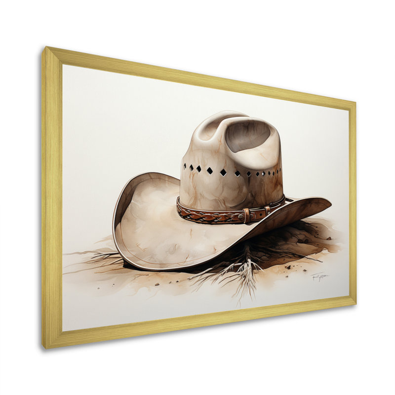 Chapeau de cowboy style minimaliste V - Cowboys, art mural de salon, H 30 po x l 40 po x P 1,5 po