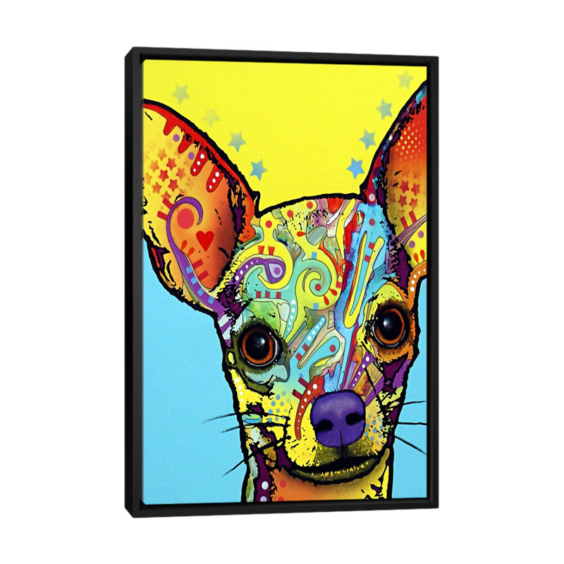 « chihuahua l » par dean russo-print, Toile avec cadre noir, H 26 po x l 18 po x 1,5 po