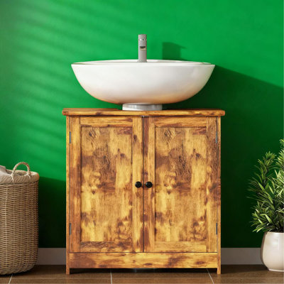 Bathroom Vanity Cabinet, Under Sink Bathroom Cabinet with 2 Doors and Adjustable Shelf, Rustic Brown (Without bathroom basin)