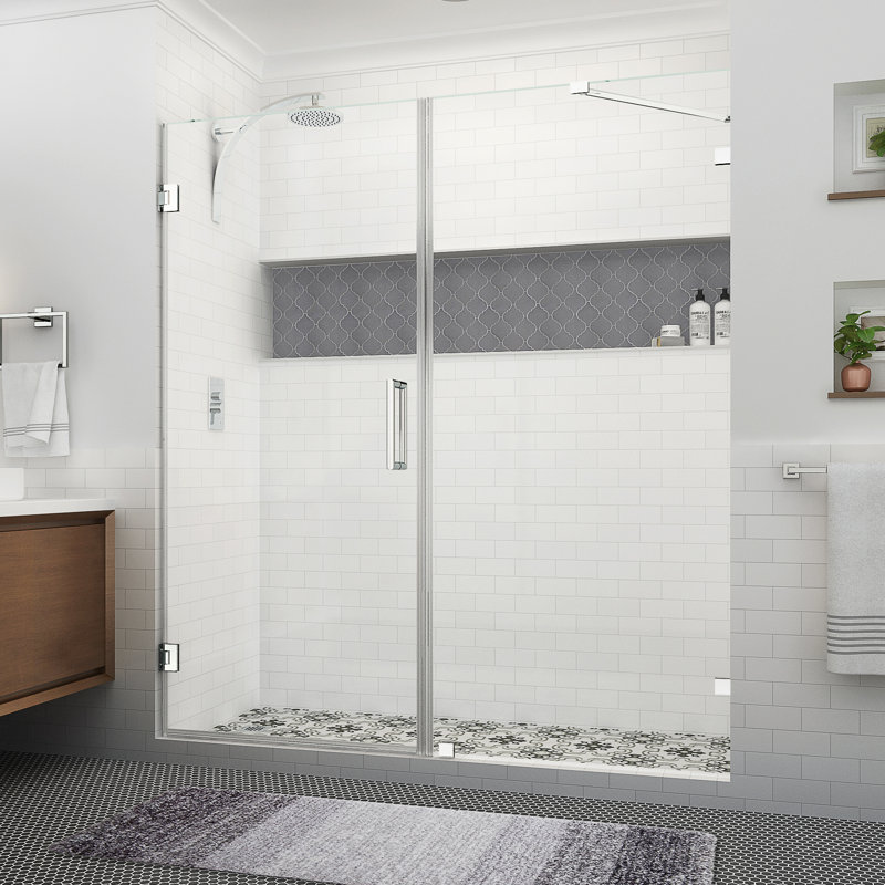 Nautis XL 71.25 to 72.25 in. W x 80 in. H Hinged Frameless Shower Door with Clear StarCast Glass, Chrome