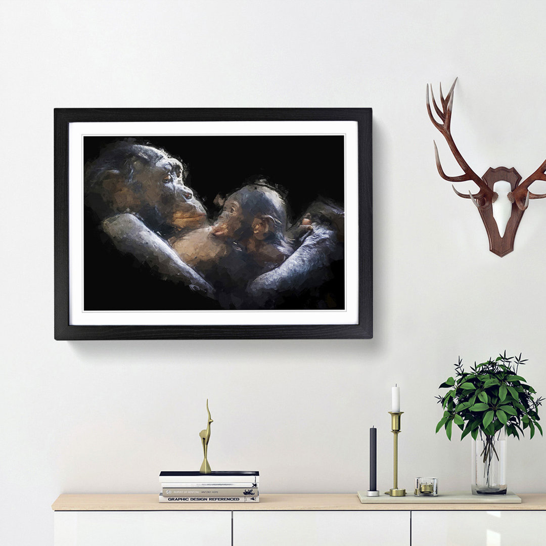 Gorilla Mother & Child in Abstract - Framed Print
