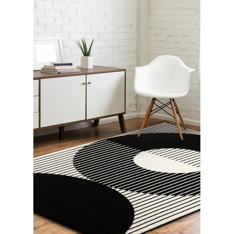 Fresno Black White Contrasting Modern Area Rug, Rectangle 6'7" x 9'7"