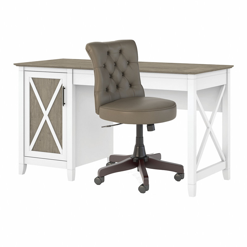 Ensemble de bureau et chaise Ozro, Gris Shiplap / blanc pur