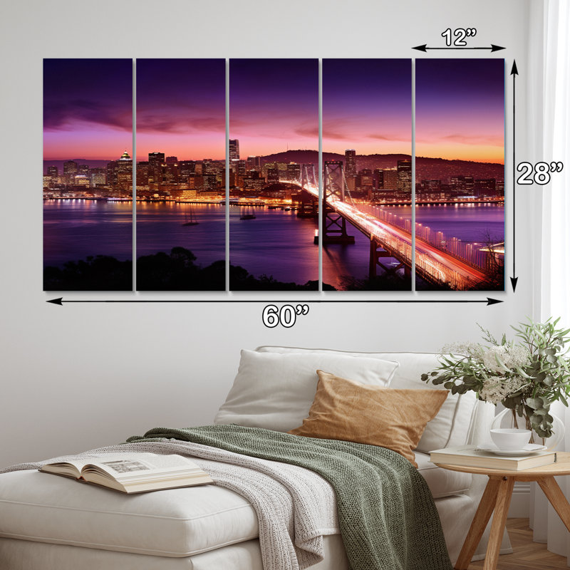 «San Francisco Skyline And Bay Bridge I», reproduction d'art sur toile - 5 panneaux égaux