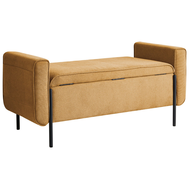 Fabric Upholstered Storage Bench, Yellow