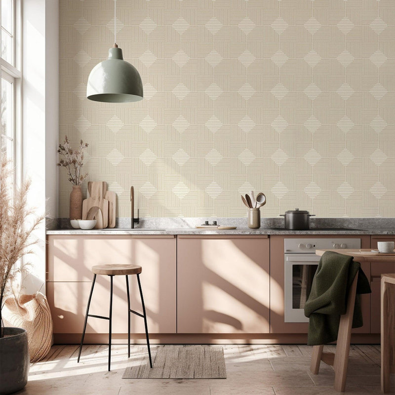 Woven Basket - Canvas Wallpaper, Non-Pasted, Beige; Ivory; Cream, Faux Grasscloth