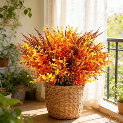 Arrangement floral de luxe, feuillage orange mélangé avec eucalyptus et fougères pour toutes les saisons - centre de table pour l'Action de grâce, le mariage, le bureau et le salon