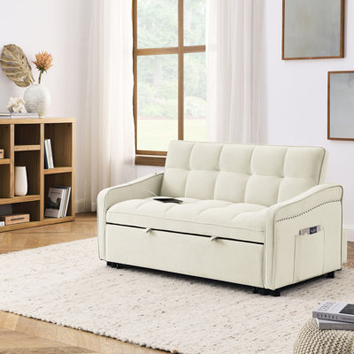 Lit gigogne escamotable, dossier réglable, beige, rembourré, dossier en velours douillet