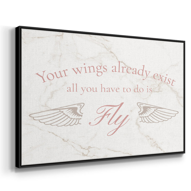 Wings Exist, art textuel sur toile encadré, Noir, H 25 po x l 37 po x P 2 po