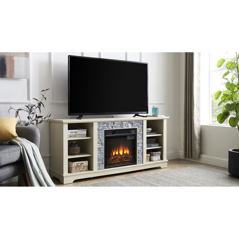 Console de foyer électrique pour téléviseur avec rangement, 18 po, blanc