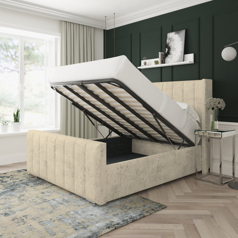 Willow Marble Upholstered Ottoman Bed Frame, Super King (6'), Oatmeal