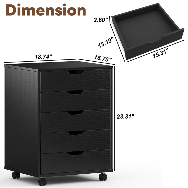 Bhatri 18.74'' Wide 5 -Drawer File Cabinet, Black