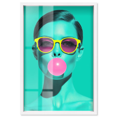 «Bubblegum Pop Shadowbox Print Modern Pop» par Art Remedy, cadre blanc, 24 x 36