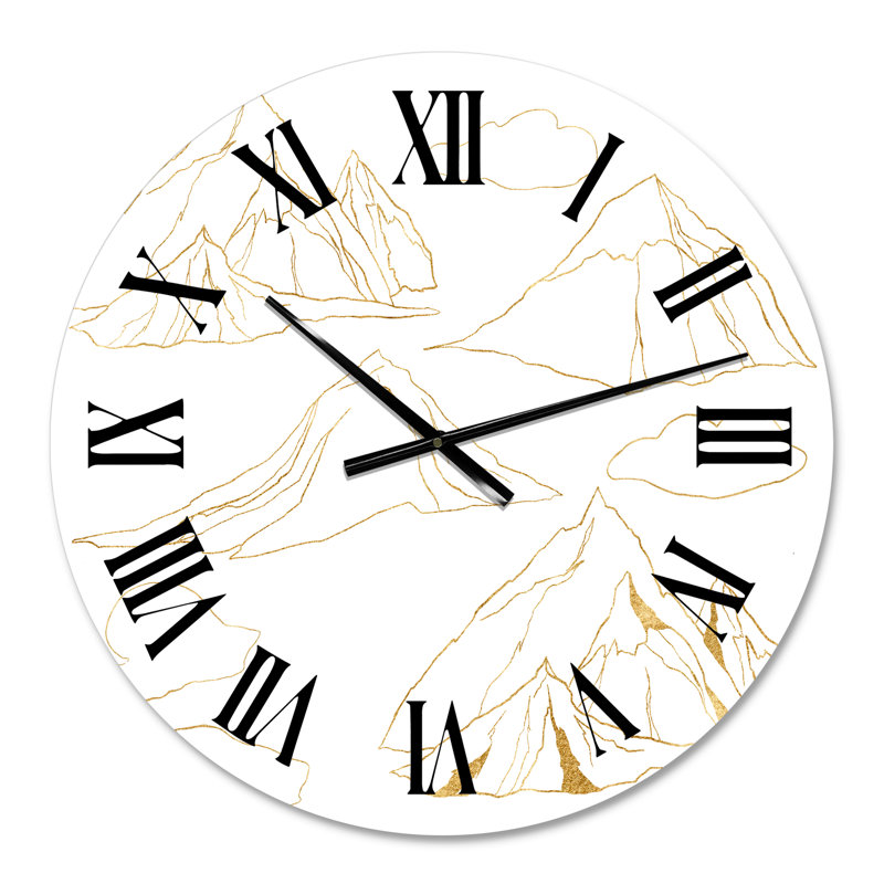 Horloge murale moderne, ensemble linéaire minimaliste de montagnes et de nuages, Petit