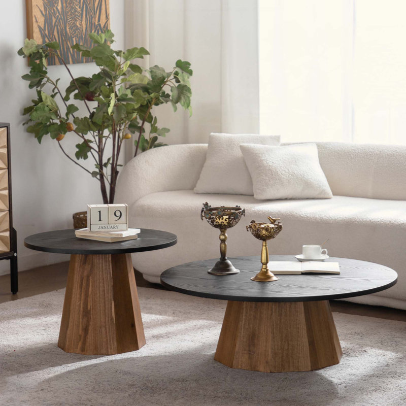 Table basse ronde en bois à piédestal robuste pour salon facile à assembler