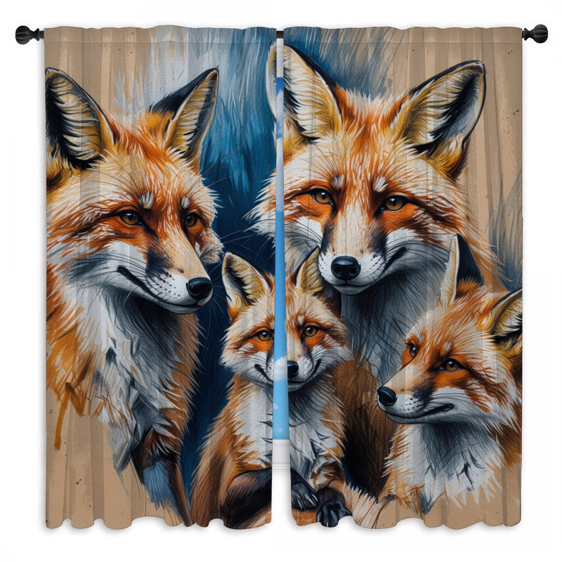 Ensemble de rideaux obscurcissant et obscurcissant Group of Red Foxes, 20in x 50in - 2 panels, Transparent
