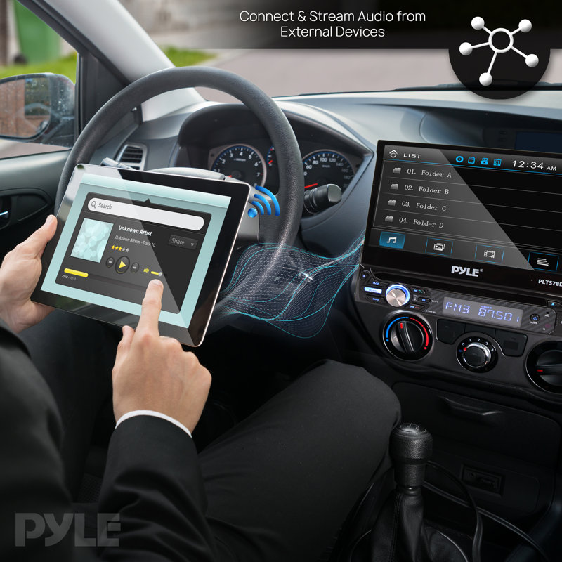 Récepteur stéréo de voiture simple PTS PLTS78DUB de Pyle - écran tactile de 7 po, lecteur CD / DVD, audio Bluetooth et appel mains libres, système multimédia au tableau de bord avec caméra arrière, radio AM / FM et puissance de 320 W