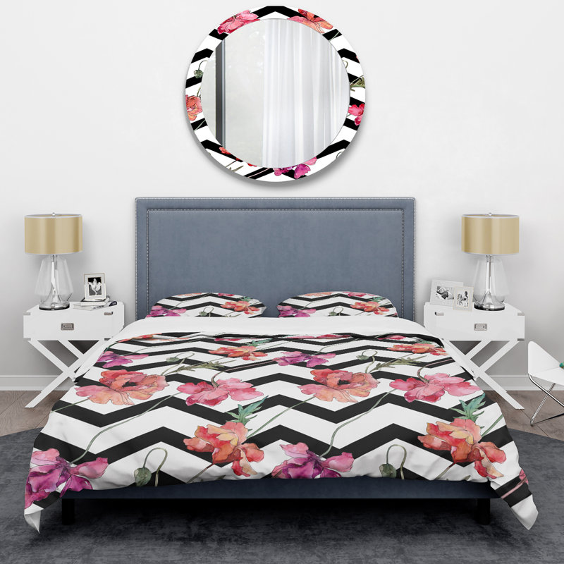 Fleurs botaniques roses - Ensemble de housse de couette floral - Polyester en microfibre