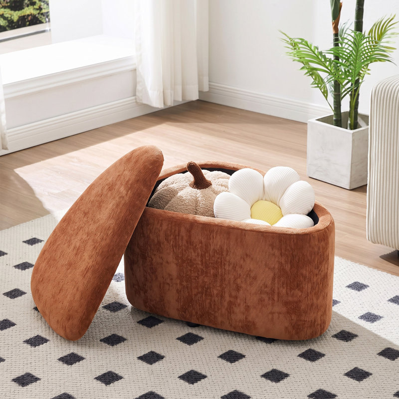 Repose-pieds de rangement triangulaire rembourré en forme de galet de 25,8 po Anease, Chenille brun