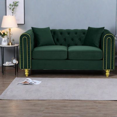 Modern Sofas 63 Inch Green Velvet Loveseat, Chesterfield Couch For Home