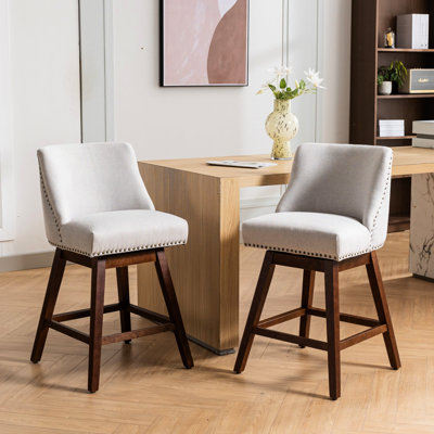 2 tabourets pivotants à hauteur de comptoir, siège de 26 po de hauteur, tissu, rotation à 360 degrés, dossier incurvé relaxant et tabourets de bar, 2, rembourrés, structure solide et stable, confortable