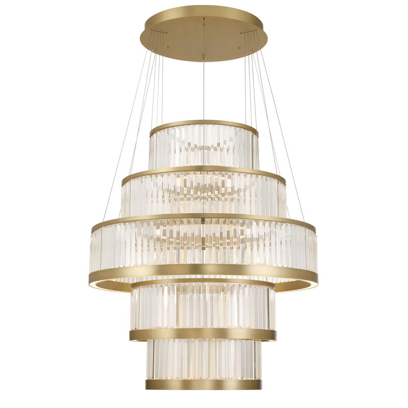 Empra, lustre, 5 lumières, 47 po, or, cristal transparent, Doré