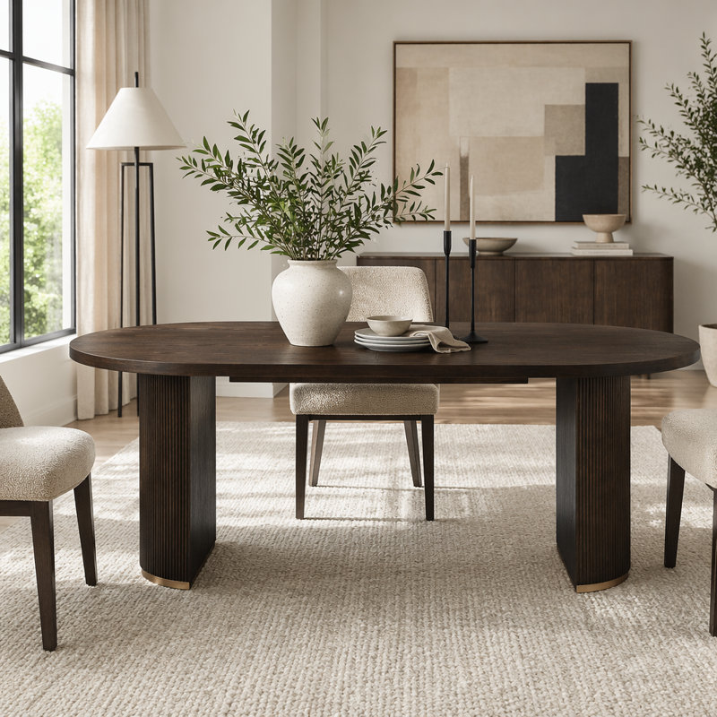 Oval Dining Table Double Pedestal, Espresso