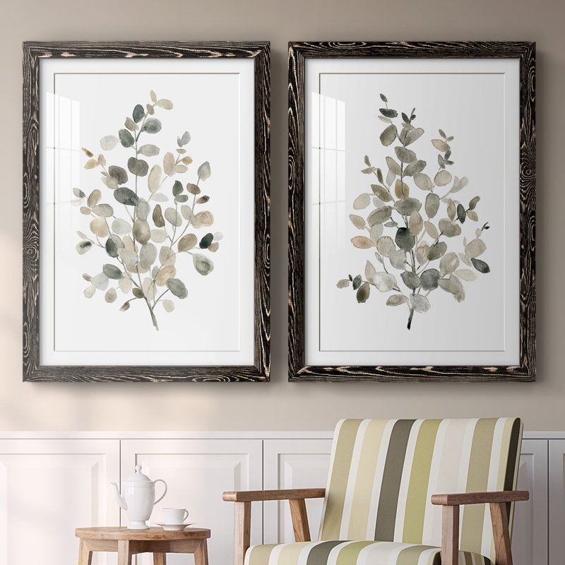 «Neutral Eucalyptus I», reproduction de cadre photo sur toile 2 pièces, H 27,5 po x l 75 po x P 1,5 po, Noir