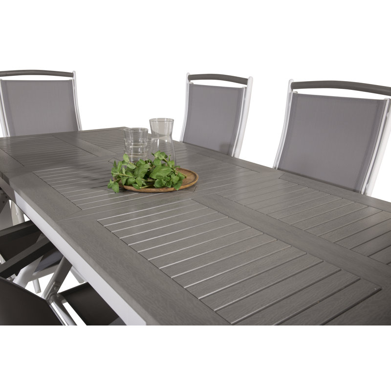 Jayesh 6 - Person Patio Dining Set with Extendable Rectangular Table, 75cm H x 160cm L x 90cm W, Grey/White