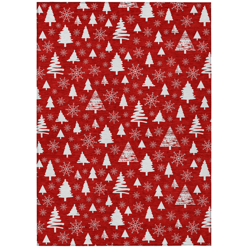 Machine Washable Indoor/Outdoor Christmas Tree Xhevrie Red Rug, Rectangle 10' x 14'