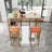 -piece bar table and chair set with gold frame, multi-layer tabletop, sponge cushions, orange upholstery