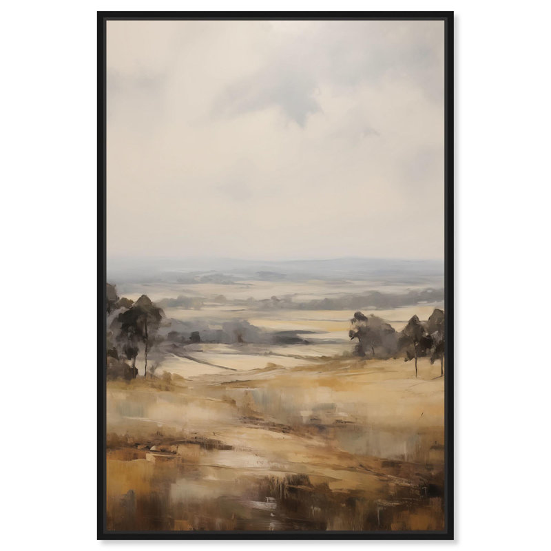 «Rolling Hillside Retro Landscape» par Art Remedy, Cadre flottant noir, H 16 po x l 11 po