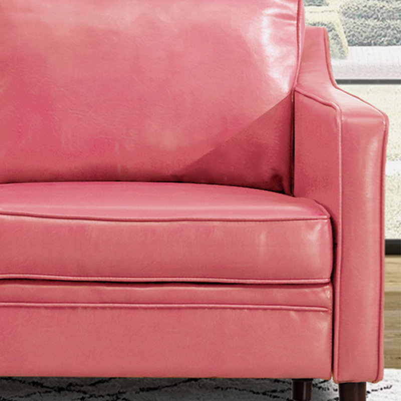  Jannae 80" Vegan Faux Leather Upholstered Square Arm Sofa, Jannae Pink Faux Leather