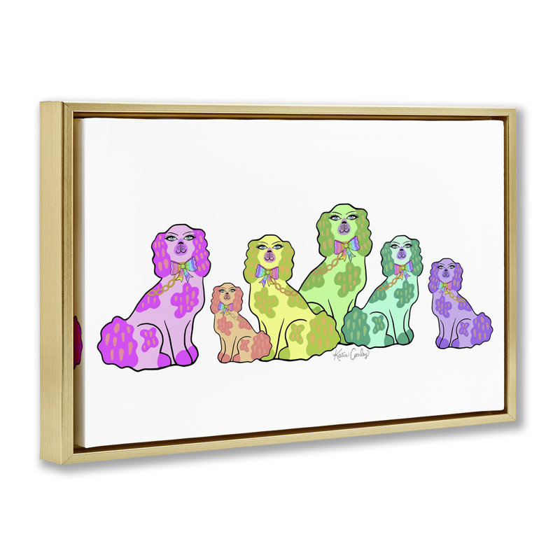 Colorful Posh Pooches Floating Frame, design by Katie Conley, 17" H x 25" W, Metallic Gold Floater Frame