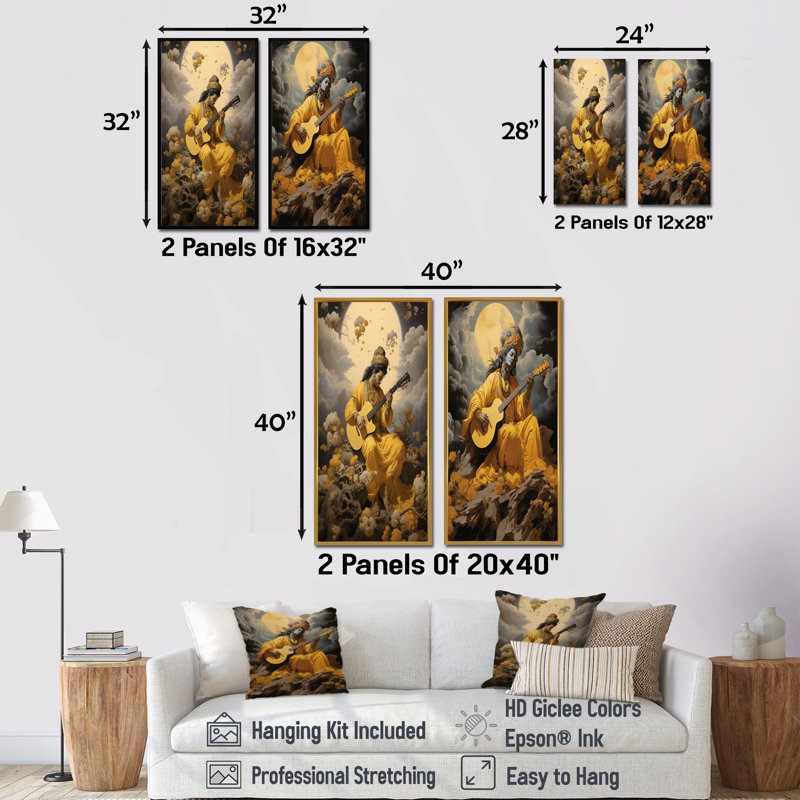 Ensemble de salon Melodious Naradas Travelling Musician - Hindouisme, Toile tendue, H 28 po x l 25 po